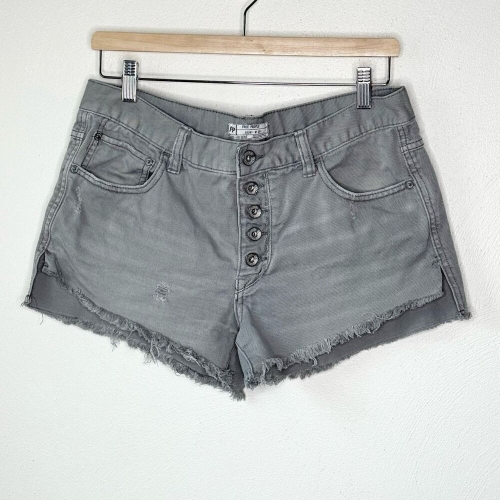 Free People Slate Blue Button Fly Cut Off Shorts - Women’s US 27
